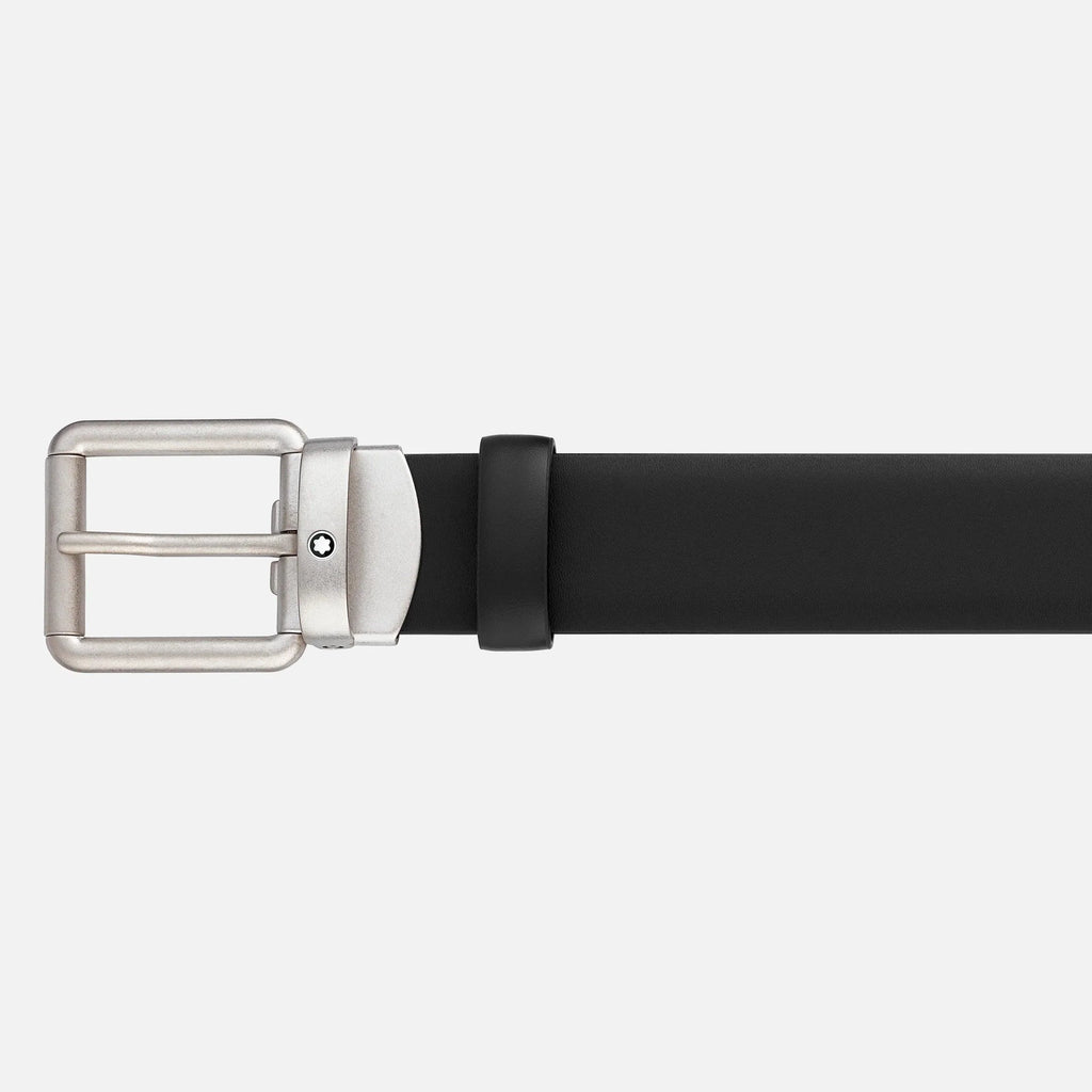 Montblanc cintura vintage in pelle nera 30mm fibbia rettangolare arrotondata satinata 129453
