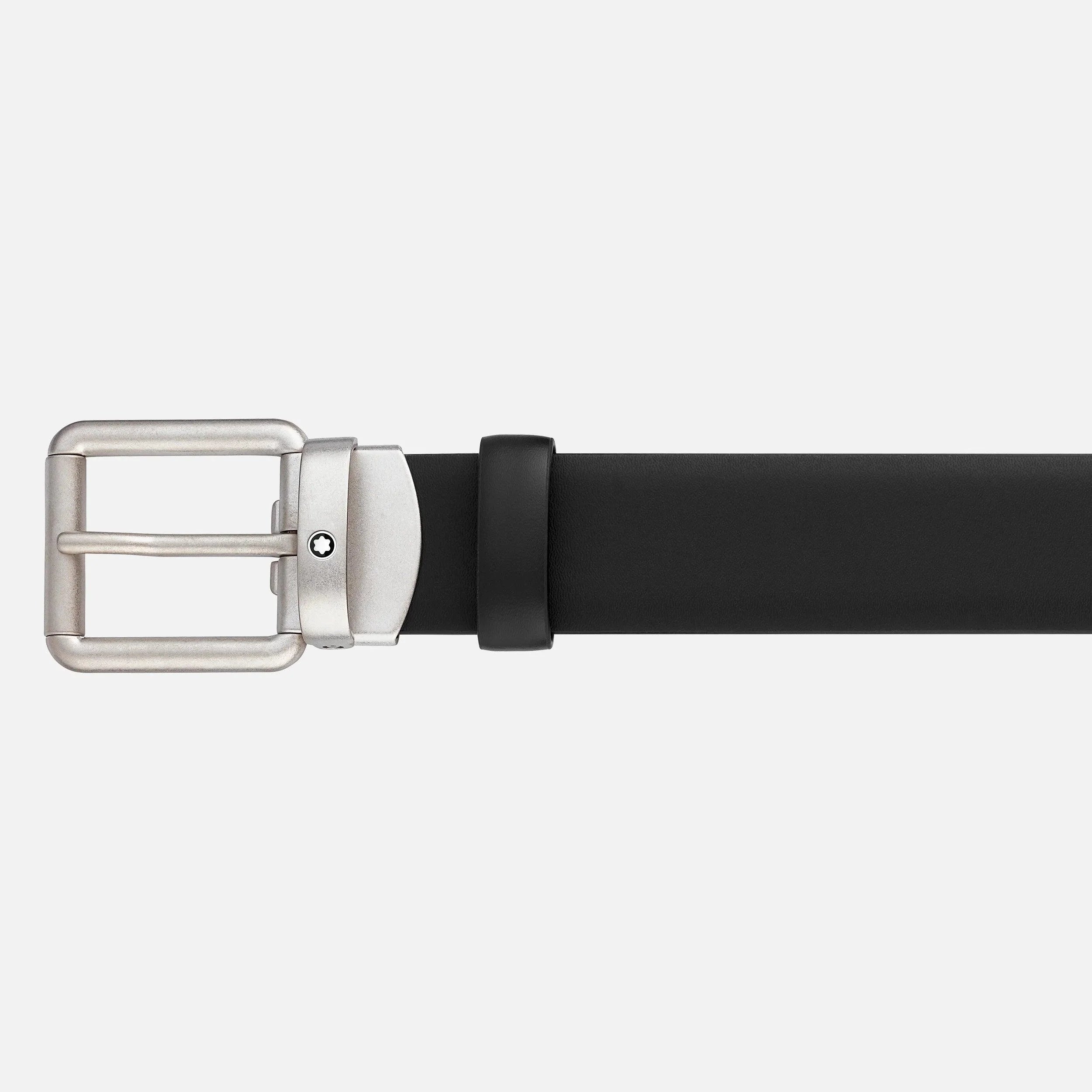 Montblanc cintura vintage in pelle nera 30mm fibbia rettangolare arrotondata satinata 129453