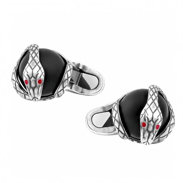 Montblanc gemelli design a serpente argento con sfera in onice 124058