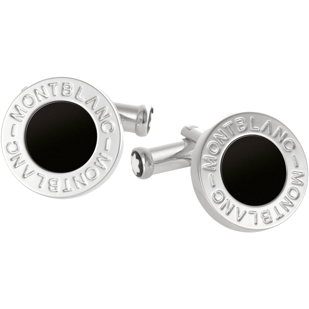 Montblanc gemelli Meisterstück acciaio con inserto in onice 107463