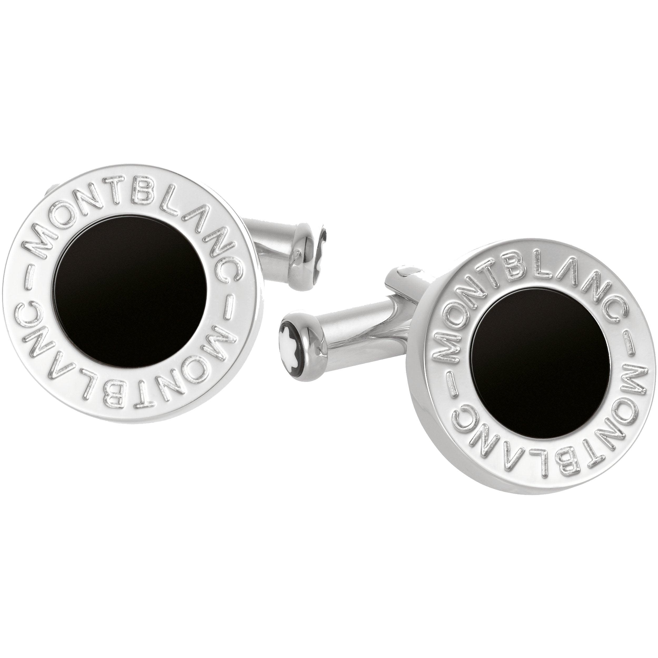 Montblanc gemelli Meisterstück acciaio con inserto in onice 107463