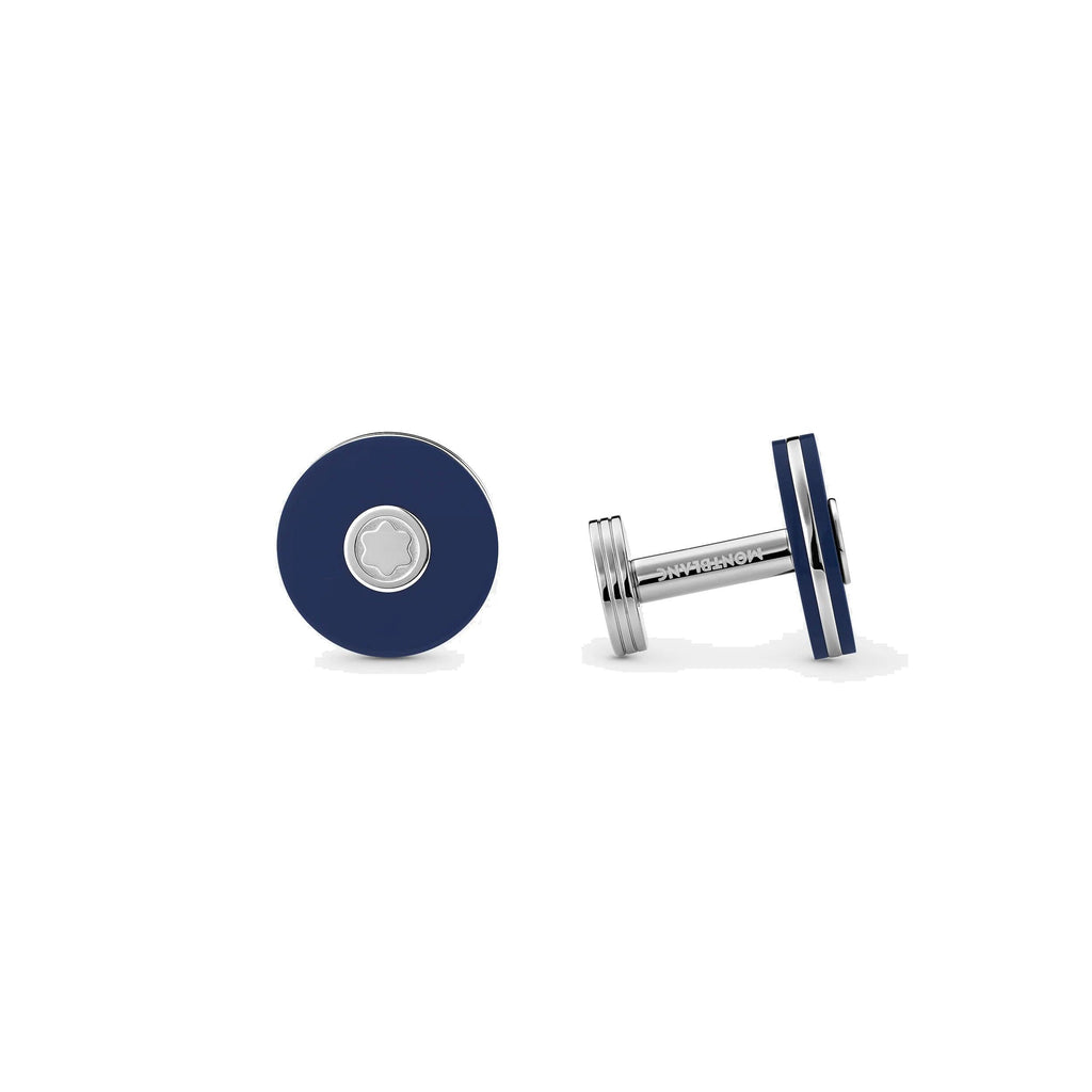Montblanc gemelli rotondi di acciaio pregiato con resina blu 123812