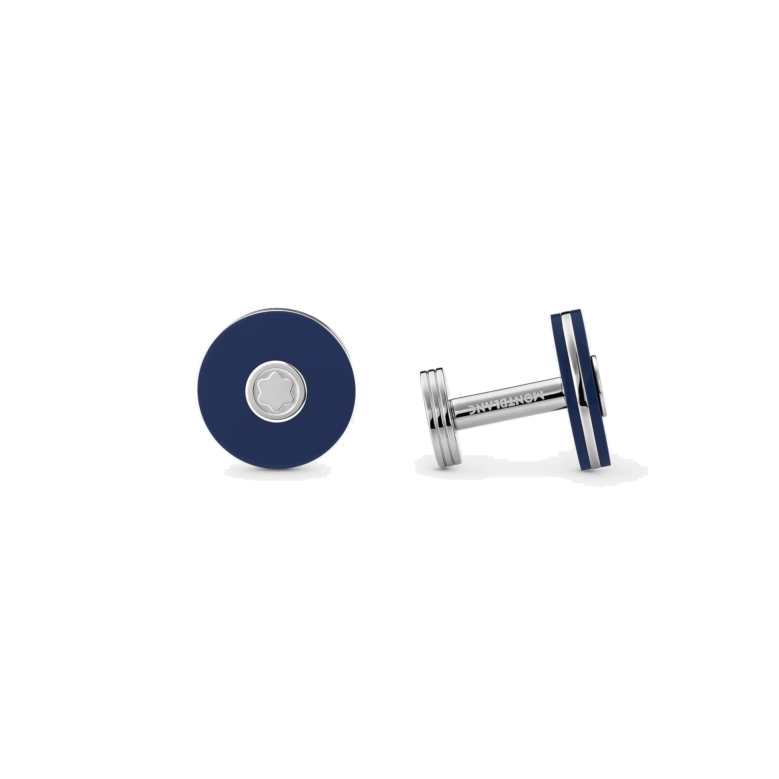 Montblanc gemelli rotondi di acciaio pregiato con resina blu 123812