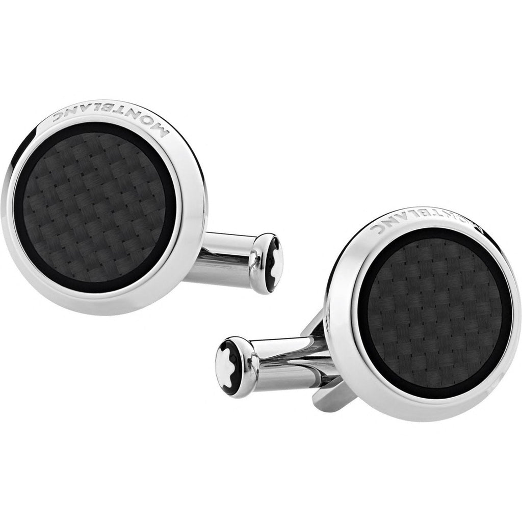 Montblanc gemelli rotondi Extreme 2.0 in acciaio con inserto lavorato effetto carbonio 124295