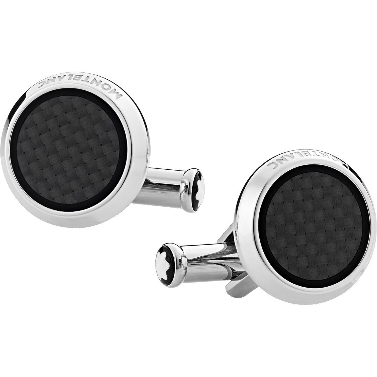 Montblanc gemelli rotondi Extreme 2.0 in acciaio con inserto lavorato effetto carbonio 124295