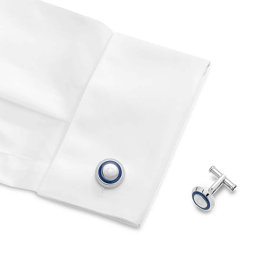 Montblanc gemelli rotondi UNICEF acciaio e resina blu 116576