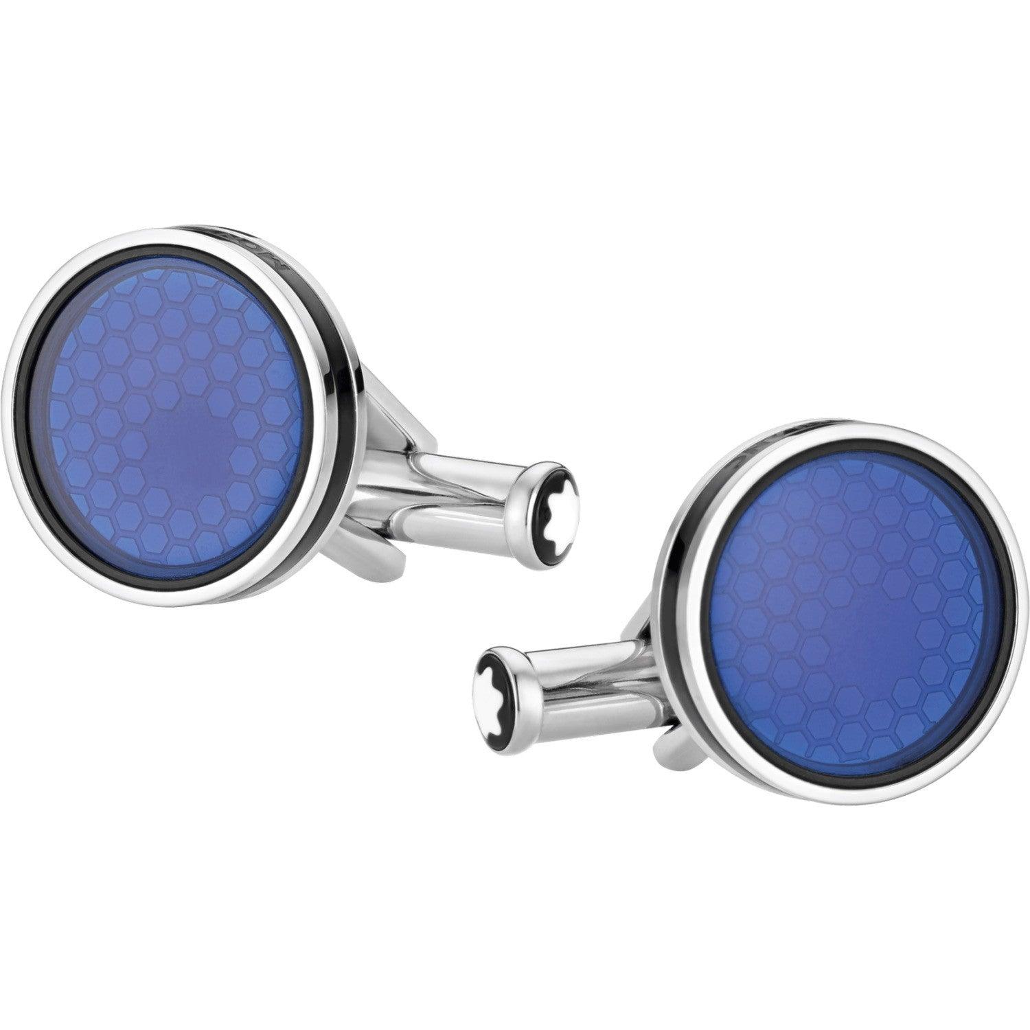 Montblanc gemelli Star acciaio vetro zaffiro blu 118602