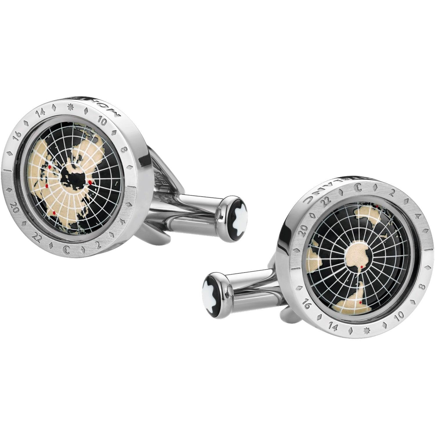 Montblanc gemelli uomo 1858 Geosphere acciaio e resina nera 126164