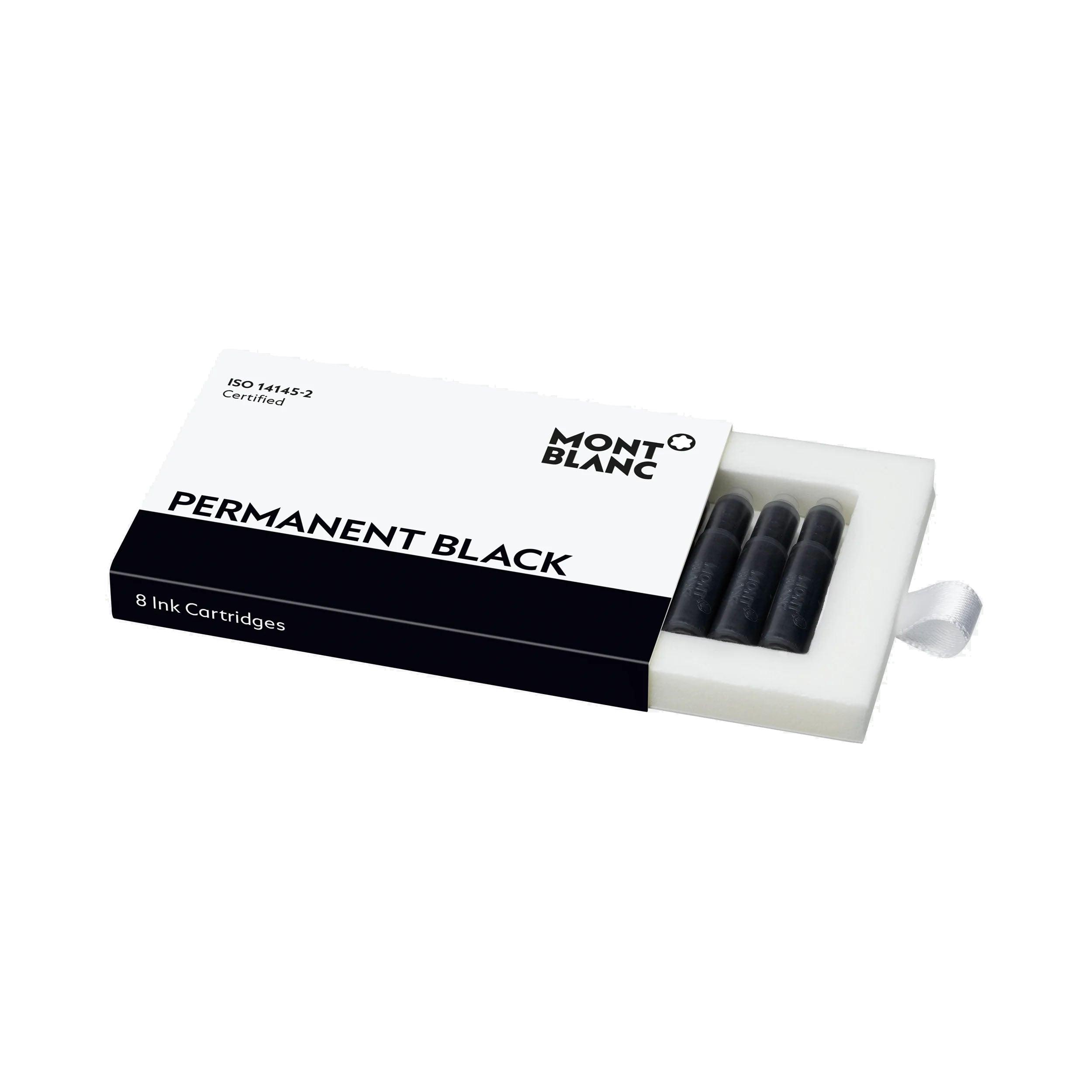 Montblanc inchiostro in cartucce Permanent Black nero indelebile DIN ISO 14145-2 confezione da 8 unità 128209