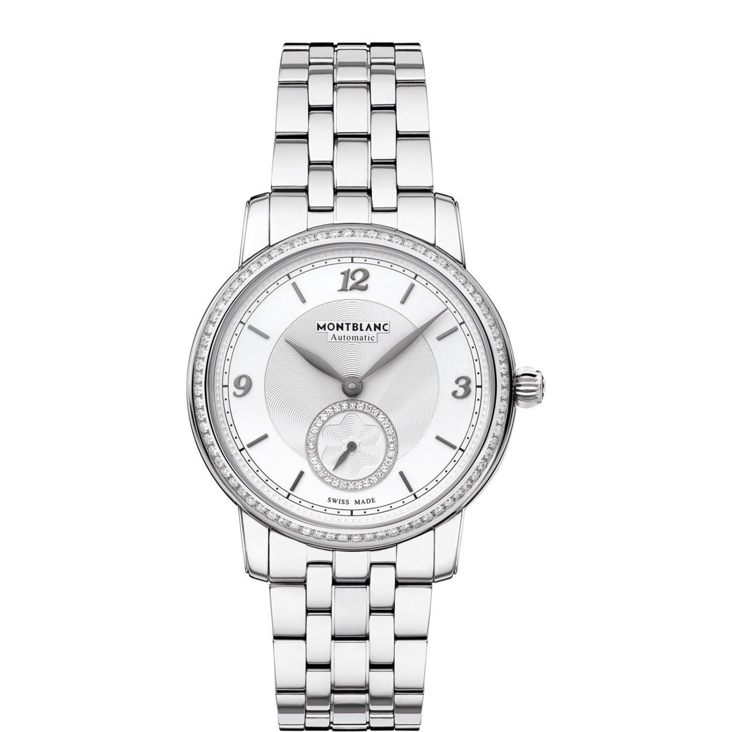 Montblanc orologio Star Legacy Small Second 36mm argento diamanti automatico acciaio 118507