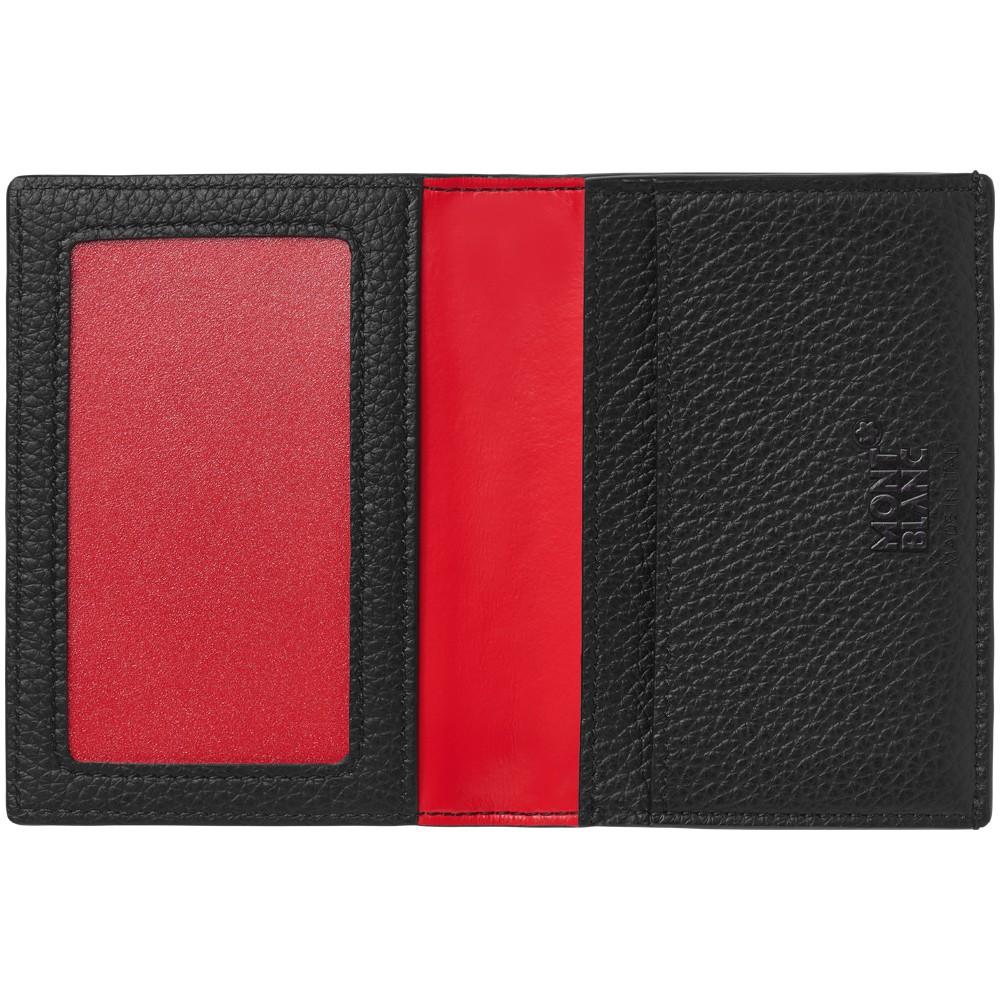 Montblanc porta biglietti da visita con soffietto e tasca a vista Meisterstück Soft Grain nero rosso 124133