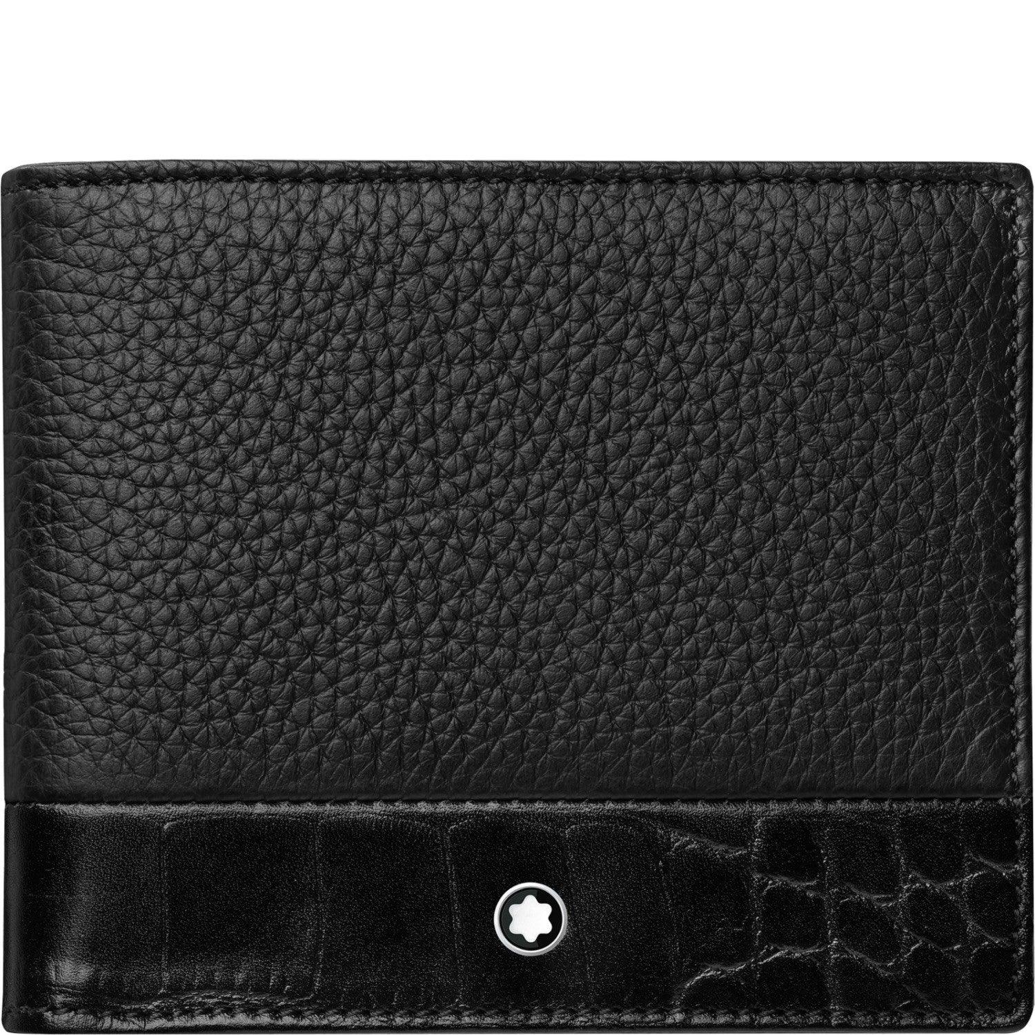 Montblanc portafoglio 6 scomparti Meisterstück Soft Grain nero stampa coccodrillo 118752