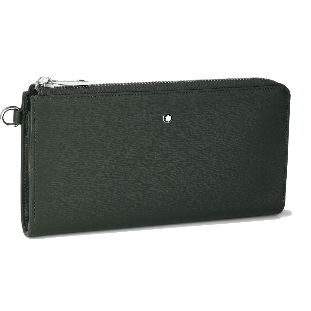 Montblanc portafoglio lungo 12 scomparti Meisterstück 4810 Deep Forest verde con cerniera e cinturino da polso amovibile 129249