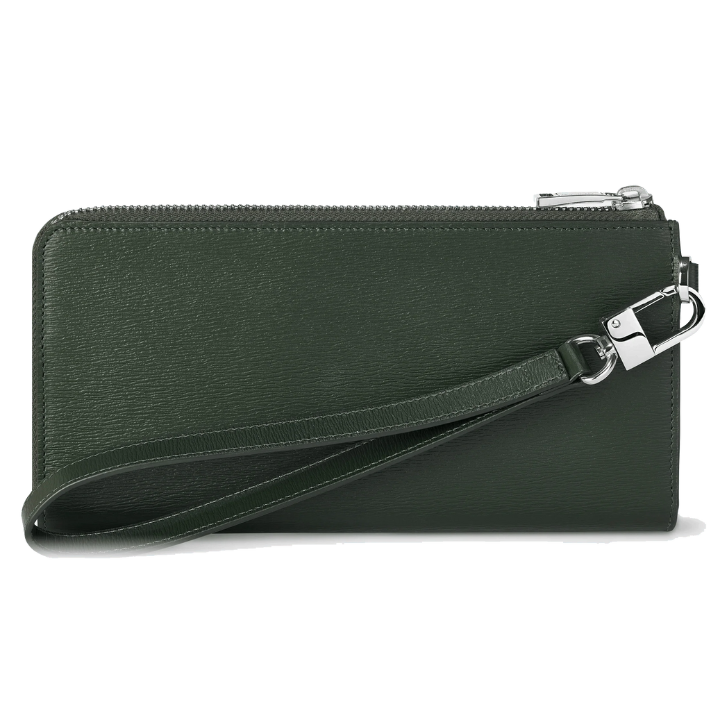 Montblanc portafoglio lungo 12 scomparti Meisterstück 4810 Deep Forest verde con cerniera e cinturino da polso amovibile 129249