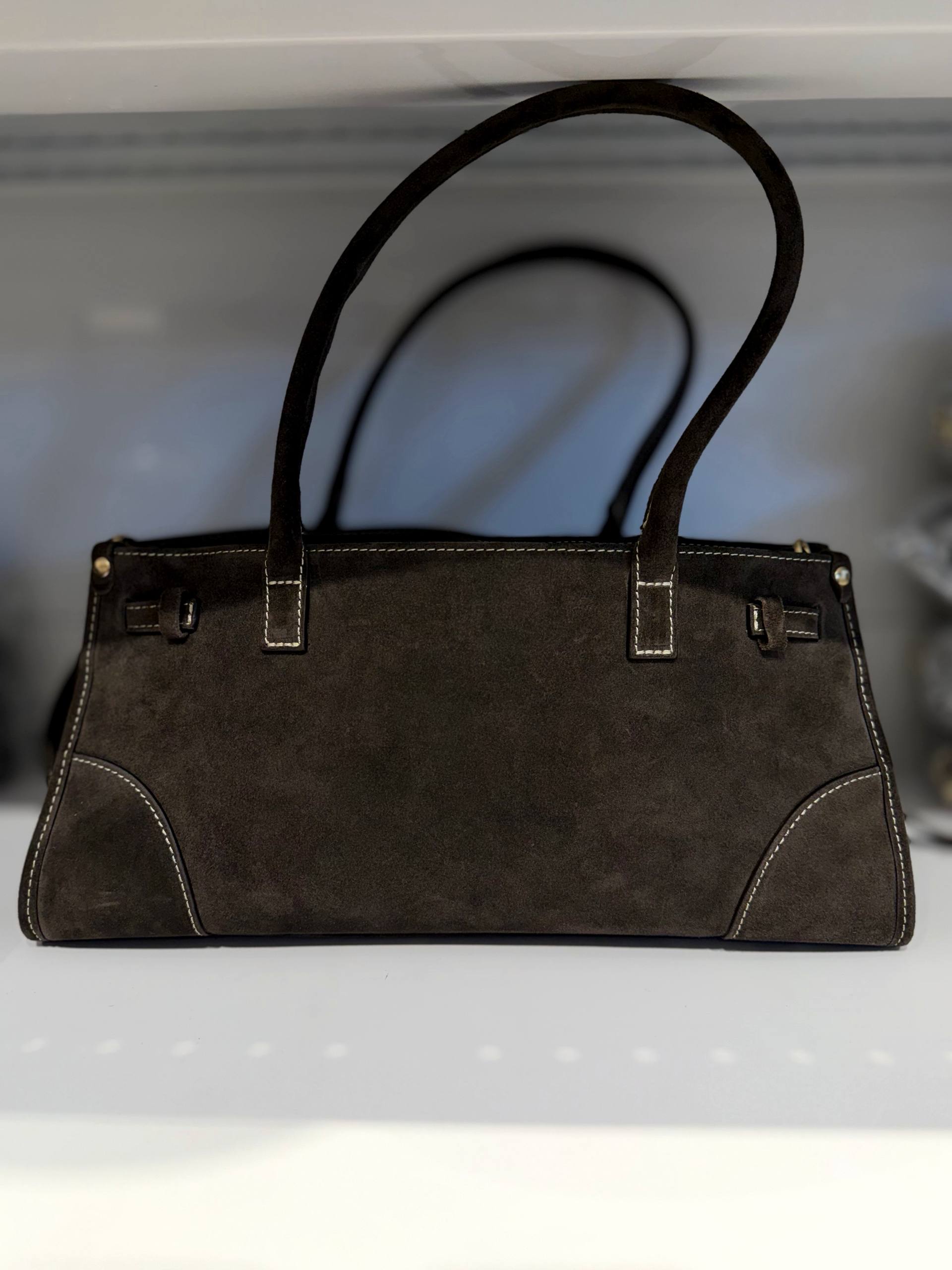 Elongated Suede Shoulder Bag