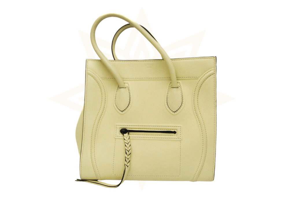 CELINE Luggage Micro Tote in pelle liscia avorio