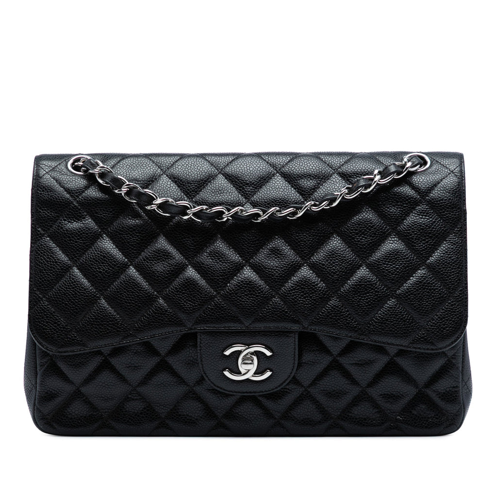 Chanel Classic Double Flap Jumbo in Pelle di Caviale Nera – Hardware Argento