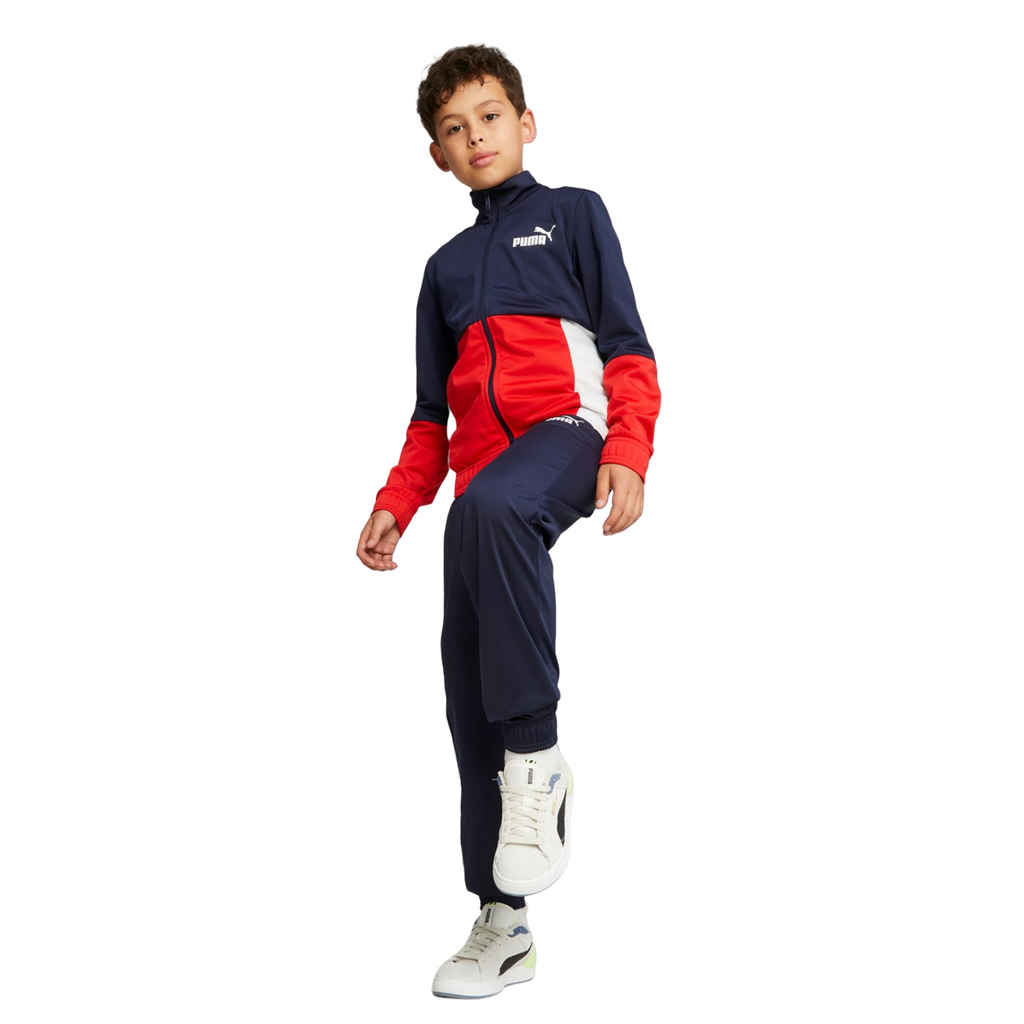 Puma tuta sportiva da ragazzo in poliestere Colorblock 676373-06 blu-rosso