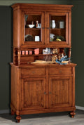 Credenza Classica in Legno Massello di Pioppo con Alzata e Ante in Vetro