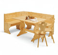 Angolo Panca 133x173 con Tavolo Fratino Fisso 130x80x3 e 3 Sedie con Cuore - Tinta Naturale