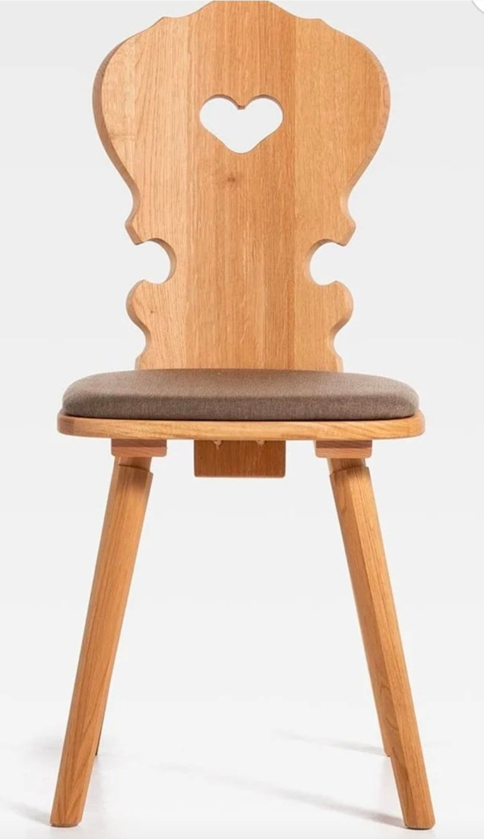 Sedia tirolese con cuore VIENNA, in legno rovere, abete e faggio, con seduta imbottita, stile Chalet montagna