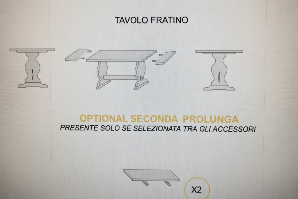 Tavolo Fratino Allungabile in Pino tinta noce 150x80 cm con 2 Allunghe da 40 cm