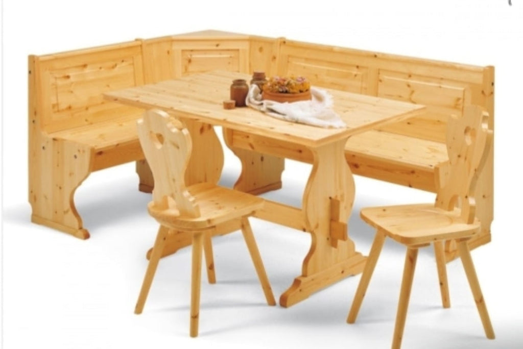 Giropanca Angolare Legno Pino + Tavolo Fisso + Sedie Tirolesi - Arredo Pub Chalet+ allunga