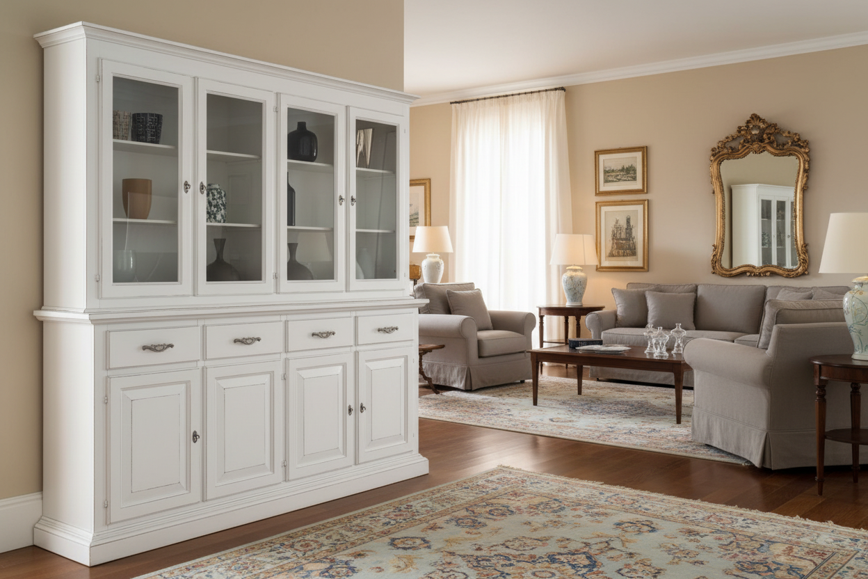 Credenza  con vetrina classica bianca