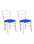 SET 2 SEDIE LEGNO MASSELLO BIANCO SEDUTA IMBOTTITA BLU