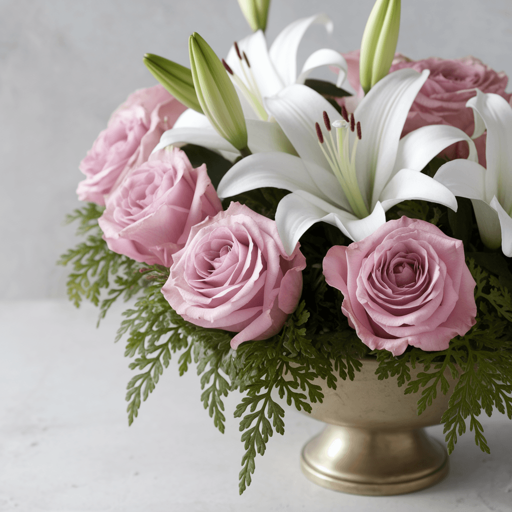 ETEREA DELICATEZZA – Ciotola Lilium con Rose Rosa e Bianche