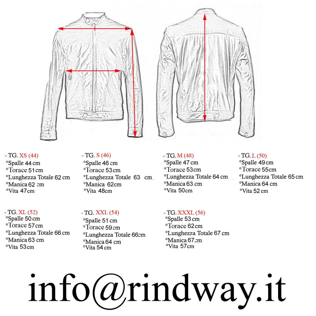 Chiodo Biker In Vera Pelle Nero Uomo Slim Interno Rosso Rindway