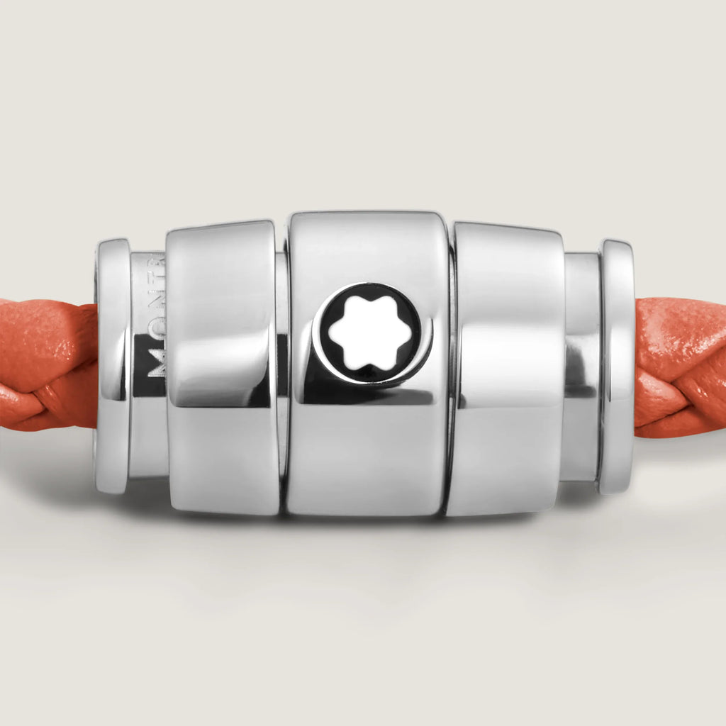 Montblanc bracciale in acciaio a 3 anelli e pelle Meisterstück Cayenne misura L 13429168