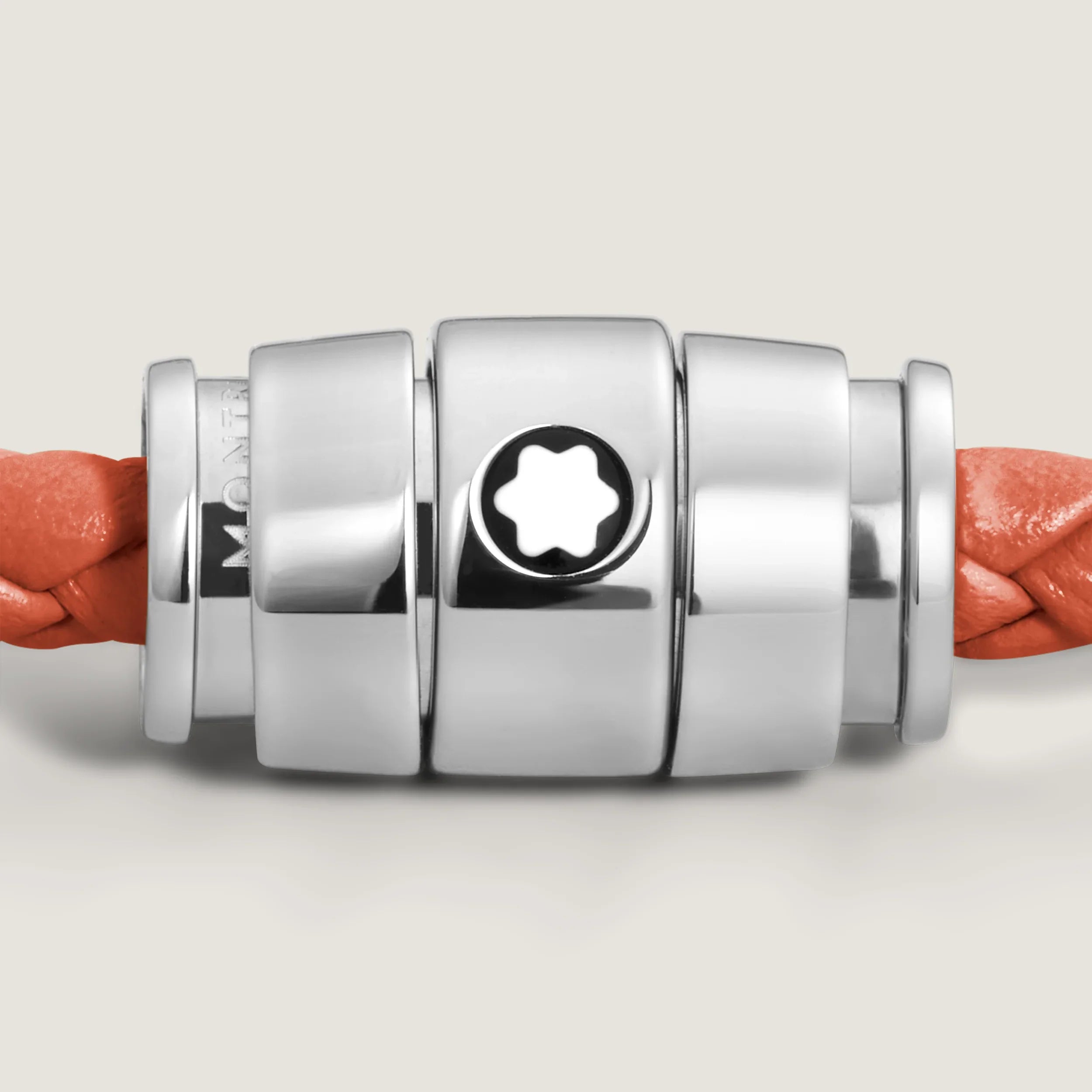 Montblanc bracciale in acciaio a 3 anelli e pelle Meisterstück Cayenne misura L 13429168