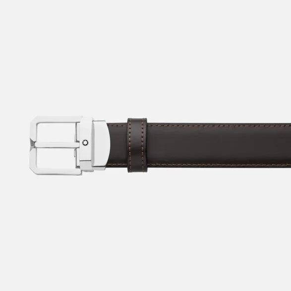 Montblanc cintura reversibile in pelle nero/testa di moro da 35mm con fibbia ardiglione 132873