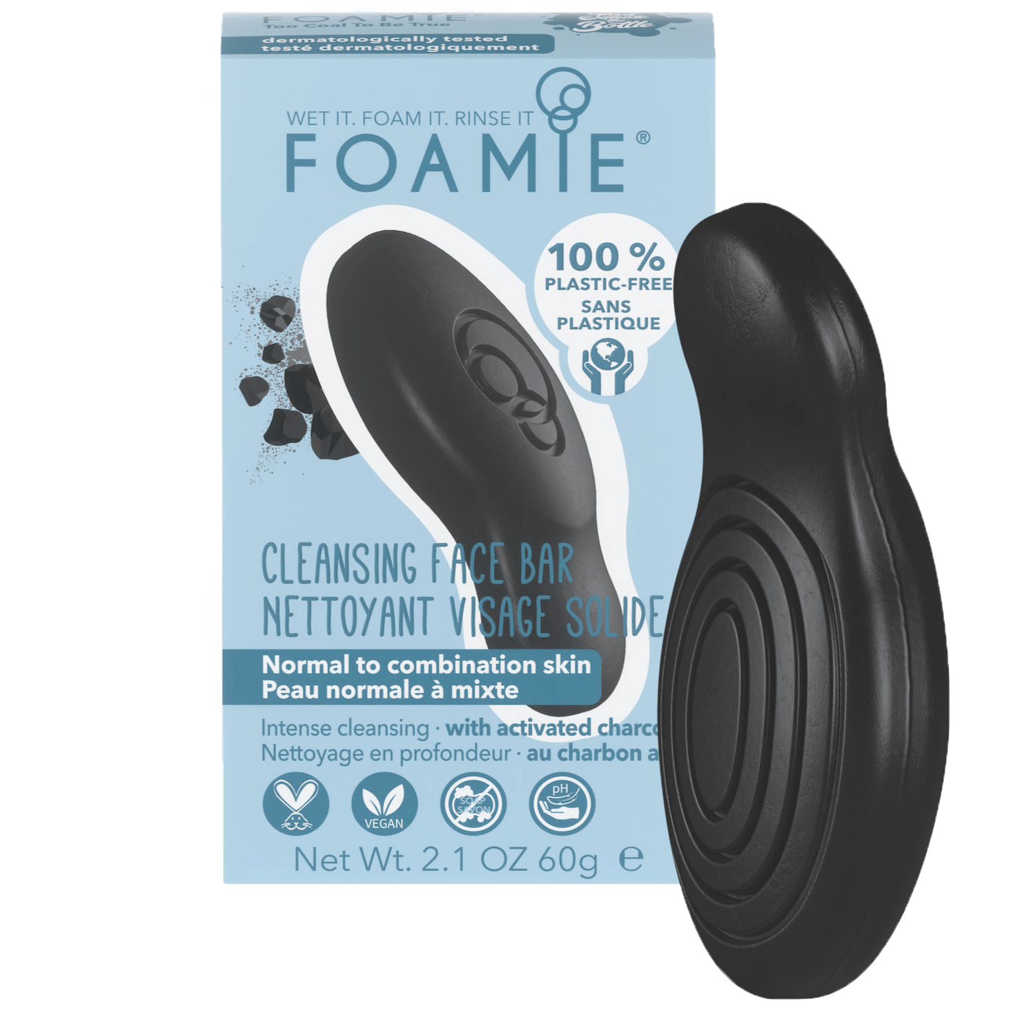Foamie Sapone Solido Per Il Viso Per Pelli Normali E Miste Too Coal To Be True Con Carbone Attivo E Tea Tree Oil  60 gr