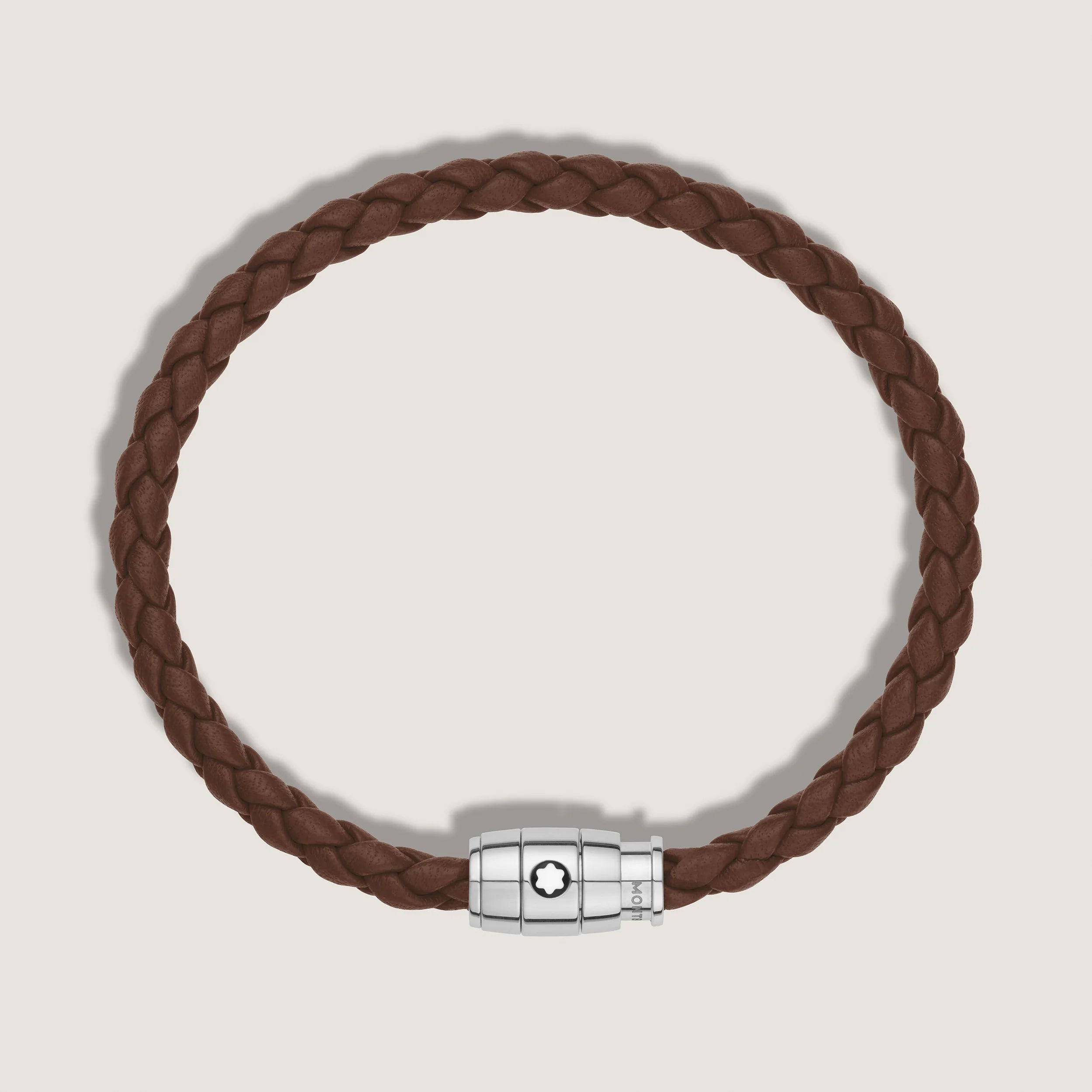 Montblanc bracciale in acciaio a 3 anelli e pelle Meisterstück Marrone Fulvo misura L 13600268