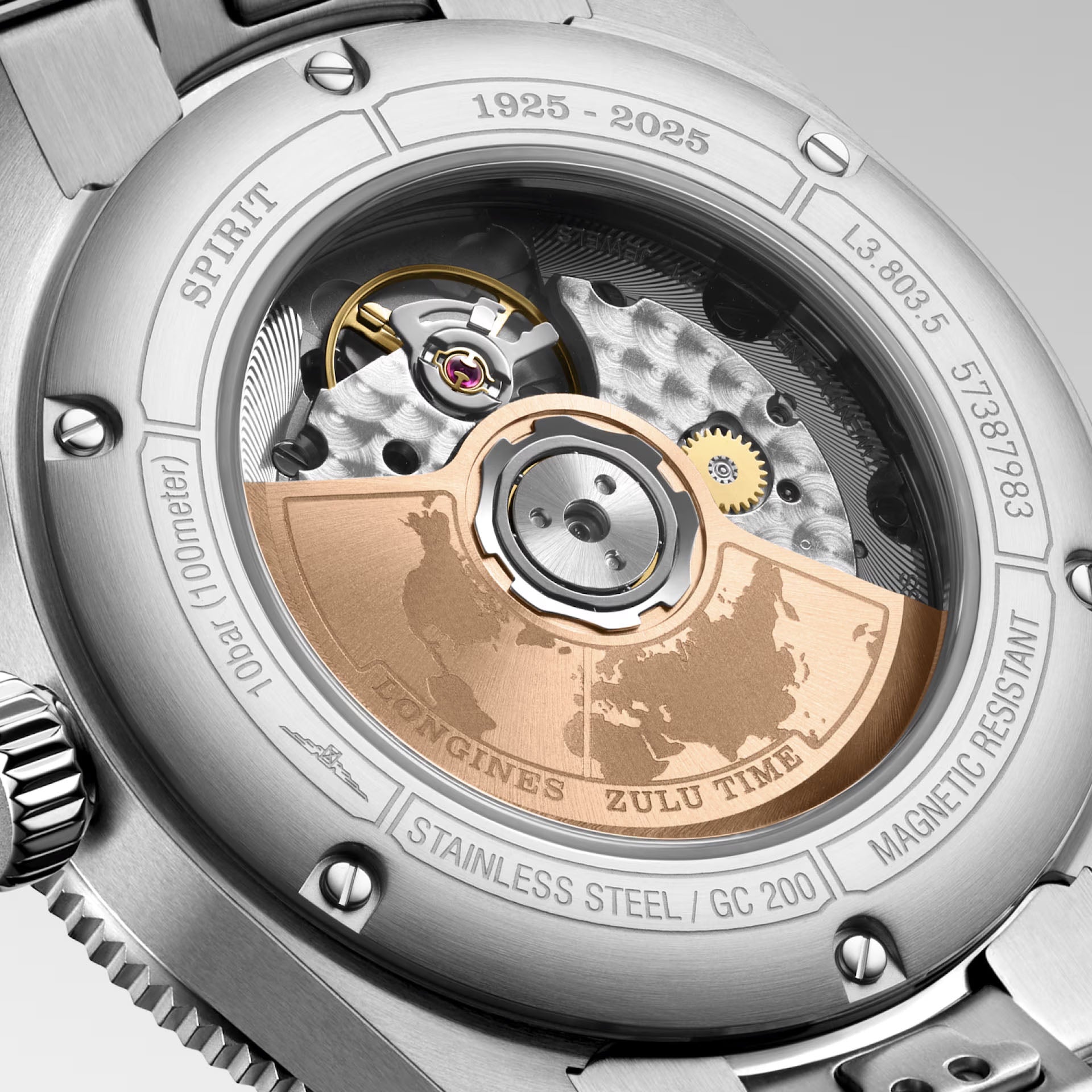 Longines orologio Spirit Zulu Time 1925 39mm nero automatico oro acciaio L3.803.5.53.6